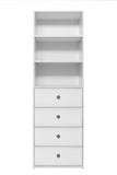 NNEDSZ GENEVA 3 SHELF 4 DRAWER BUILT IN WARDROBE - WHITE - SLIM - ROUND BLACK