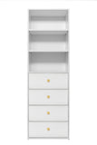 NNEDSZ GENEVA 3 SHELF 4 DRAWER BUILT IN WARDROBE - WHITE - SLIM - ROUND BRASS