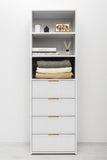 NNEDSZ GENEVA 3 SHELF 4 DRAWER BUILT IN WARDROBE - WHITE - VJ PANEL - PULL BRASS