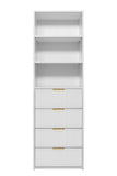 NNEDSZ GENEVA 3 SHELF 4 DRAWER BUILT IN WARDROBE - WHITE - VJ PANEL - PULL BRASS