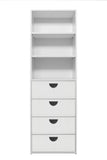 NNEDSZ GENEVA 3 SHELF 4 DRAWER BUILT IN WARDROBE - WHITE - VJ PANEL - HALF MOON BLACK