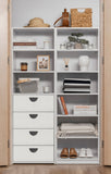 NNEDSZ GENEVA 3 SHELF 4 DRAWER BUILT IN WARDROBE - WHITE - VJ PANEL - HALF MOON BLACK