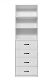 NNEDSZ GENEVA 3 SHELF 4 DRAWER BUILT IN WARDROBE - WHITE - VJ PANEL - OVAL BLACK