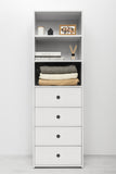 NNEDSZ GENEVA 3 SHELF 4 DRAWER BUILT IN WARDROBE - WHITE - VJ PANEL - ROUND BLACK