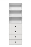 NNEDSZ GENEVA 3 SHELF 4 DRAWER BUILT IN WARDROBE - WHITE - VJ PANEL - ROUND BLACK