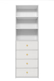NNEDSZ GENEVA 3 SHELF 4 DRAWER BUILT IN WARDROBE - WHITE - VJ PANEL - ROUND BRASS