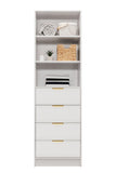 NNEDSZ MALMO 3 SHELF 4 DRAWER WALK IN WARDROBE  - WHITE - FLUTED - PULL BRASS