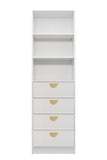 NNEDSZ MALMO 3 SHELF 4 DRAWER WALK IN WARDROBE  - WHITE - SLIM - HALF MOON BRASS
