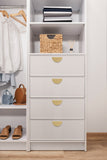 NNEDSZ MALMO 3 SHELF 4 DRAWER WALK IN WARDROBE  - WHITE - SLIM - HALF MOON BRASS