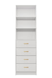 NNEDSZ MALMO 3 SHELF 4 DRAWER WALK IN WARDROBE  - WHITE - SLIM - OVAL BRASS