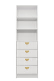 NNEDSZ MALMO 3 SHELF 4 DRAWER WALK IN WARDROBE  - WHITE - VJ PANEL - HALF MOON BRASS