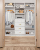 NNEDSZ MALMO 3 SHELF 4 DRAWER WALK IN WARDROBE  - WHITE - VJ PANEL - OVAL BRASS