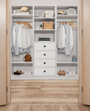 NNEDSZ MALMO 3 SHELF 4 DRAWER WALK IN WARDROBE  - WHITE - VJ PANEL - ROUND BLACK