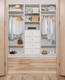 NNEDSZ MALMO 3 SHELF 4 DRAWER WALK IN WARDROBE  - WHITE - VJ PANEL - ROUND BRASS