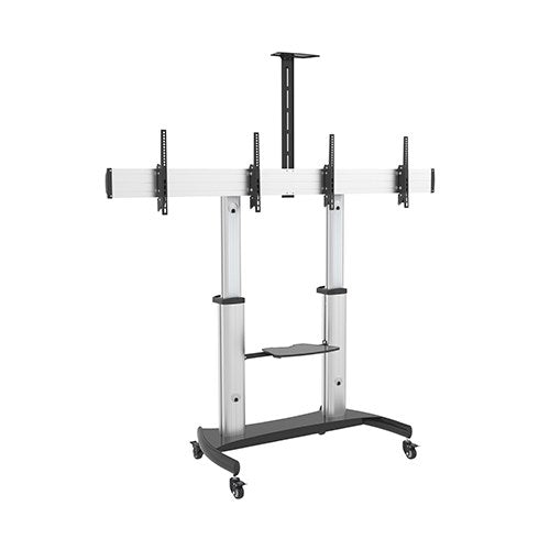 NNEDSZ BRATECK Dual Screen Aluminum Height-Adjustable TV Cart with Media Shelf for 37'-60' TVs Up to 50kg VESA 200x200,300x200,300x300,400x300,400x200,
