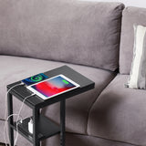 NNEDSZ E-Shaped Sofa Side Table with Power Board, Black