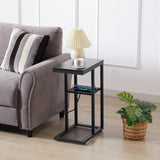 NNEDSZ E-Shaped Sofa Side Table with Power Board, Black