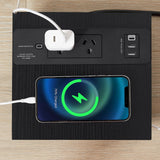 NNEDSZ E-Shaped Sofa Side Table with Power Board, Black