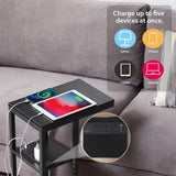NNEDSZ E-Shaped Sofa Side Table with Power Board, Black