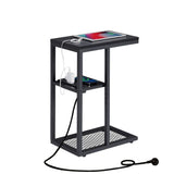 NNEDSZ E-Shaped Sofa Side Table with Power Board, Black