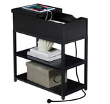 NNEDSZ Compact 3-Tier Sofa Side Table with Powerboard, Black