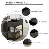 NNEDSZ Compact 3-Tier Sofa Side Table with Powerboard, Black
