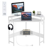 NNEDSZ Compact L-Shaped Corner Desk with Built-In Power Board, White