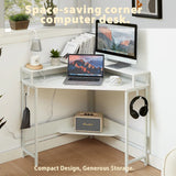 NNEDSZ Compact L-Shaped Corner Desk with Built-In Power Board, White