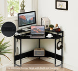 NNEDSZ L-Shaped Desk with Built-In Charging Station, Black