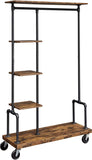 NNEDSZ Clothing Garment Rack on Wheels with 5-Tier, Industrial Pipe Style, Rustic Brown