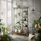 NNEDSZ Clothing Garment Rack on Wheels with 5-Tier, Industrial Pipe Style, Rustic Brown