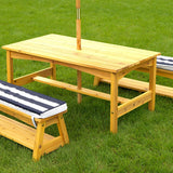 NNEDSZ Outdoor Table & Bench Set with Cushions & Umbrella (Navy)