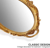 NNEDSZ Oval Antique Gold 25 x 38 cm Vintage Carved Hanging Wall Mirror for Bedroom and Living-Room
