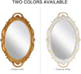 NNEDSZ Oval Antique Gold 25 x 38 cm Vintage Carved Hanging Wall Mirror for Bedroom and Living-Room