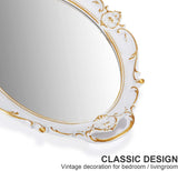 NNEDSZ Oval Antique White 25 x 38 cm Vintage Carved Hanging Wall Mirror for Bedroom and Living-Room