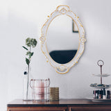 NNEDSZ Oval Antique White 25 x 38 cm Vintage Carved Hanging Wall Mirror for Bedroom and Living-Room