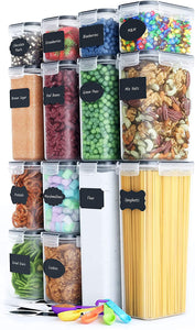 NNEDSZ 14 Pieces Airtight Food Storage and BPA Free Plastic with Easy Lock Black Lids Labels for Kitchen