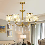 NNEDSZ Gold Chandelier, 6 Lights, Wagon Wheel Clear Crystal