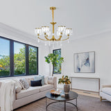 NNEDSZ Gold Chandelier, 6 Lights, Wagon Wheel Clear Crystal