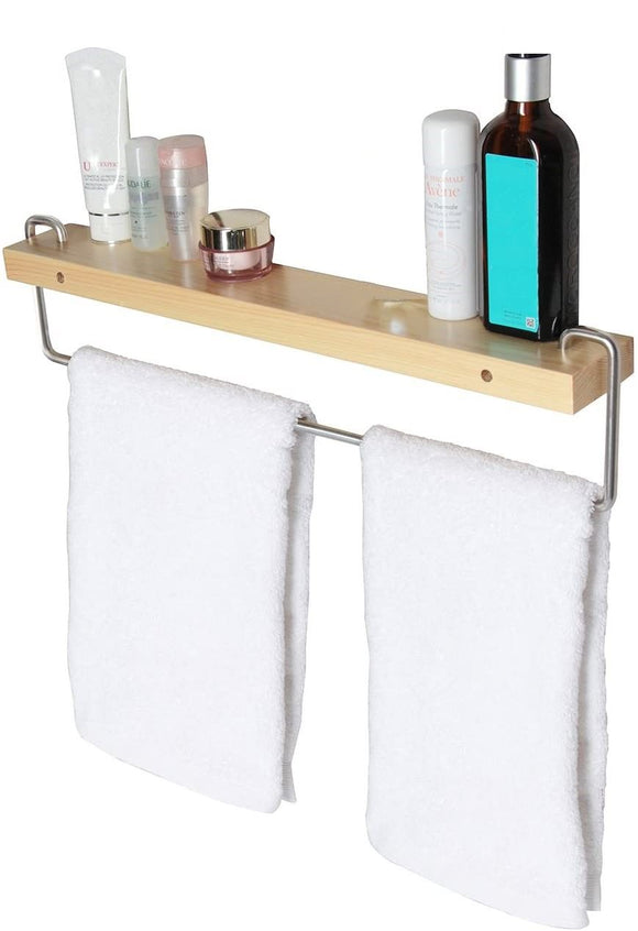 NNEDSZ Wall Mount Solid Wood Shelf with Towel Rack Bar Holder Bathroom Organizer Hanger