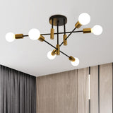 NNEDSZ Mid Century Chandelier Modern, 6-Light , Black & Gold