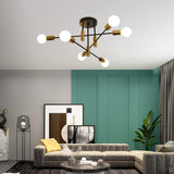 NNEDSZ Mid Century Chandelier Modern, 6-Light , Black & Gold