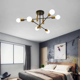 NNEDSZ Mid Century Chandelier Modern, 6-Light , Black & Gold