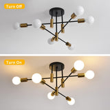 NNEDSZ Mid Century Chandelier Modern, 6-Light , Black & Gold