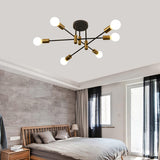 NNEDSZ Mid Century Chandelier Modern, 6-Light , Black & Gold
