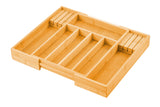 NNEDSZ Large Capacity Bamboo Expandable Drawer Organizer with Knife Block Holder for Home Kitchen Utensils