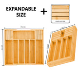 NNEDSZ Large Capacity Bamboo Expandable Drawer Organizer with Knife Block Holder for Home Kitchen Utensils