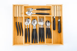 NNEDSZ Large Capacity Bamboo Expandable Drawer Organizer with Knife Block Holder for Home Kitchen Utensils