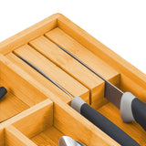 NNEDSZ Large Capacity Bamboo Expandable Drawer Organizer with Knife Block Holder for Home Kitchen Utensils