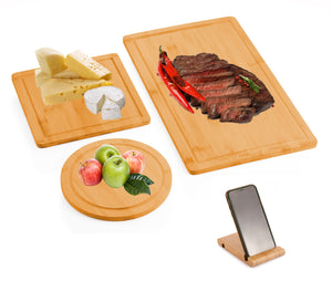 NNEDSZ 3 Pieces Bamboo Cutting Board with Juice Groove and Mobile Holder included for Home Kitchen